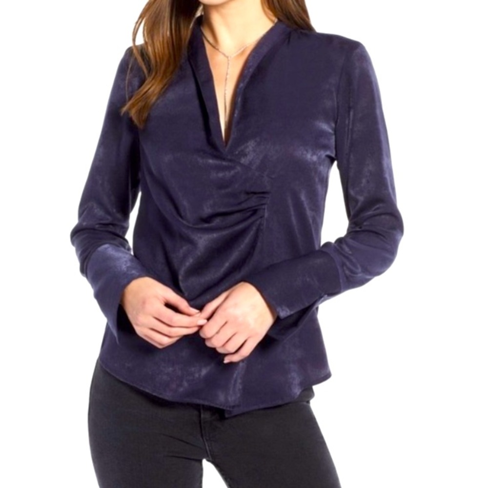 Something Navy Blue Wrap Blouse